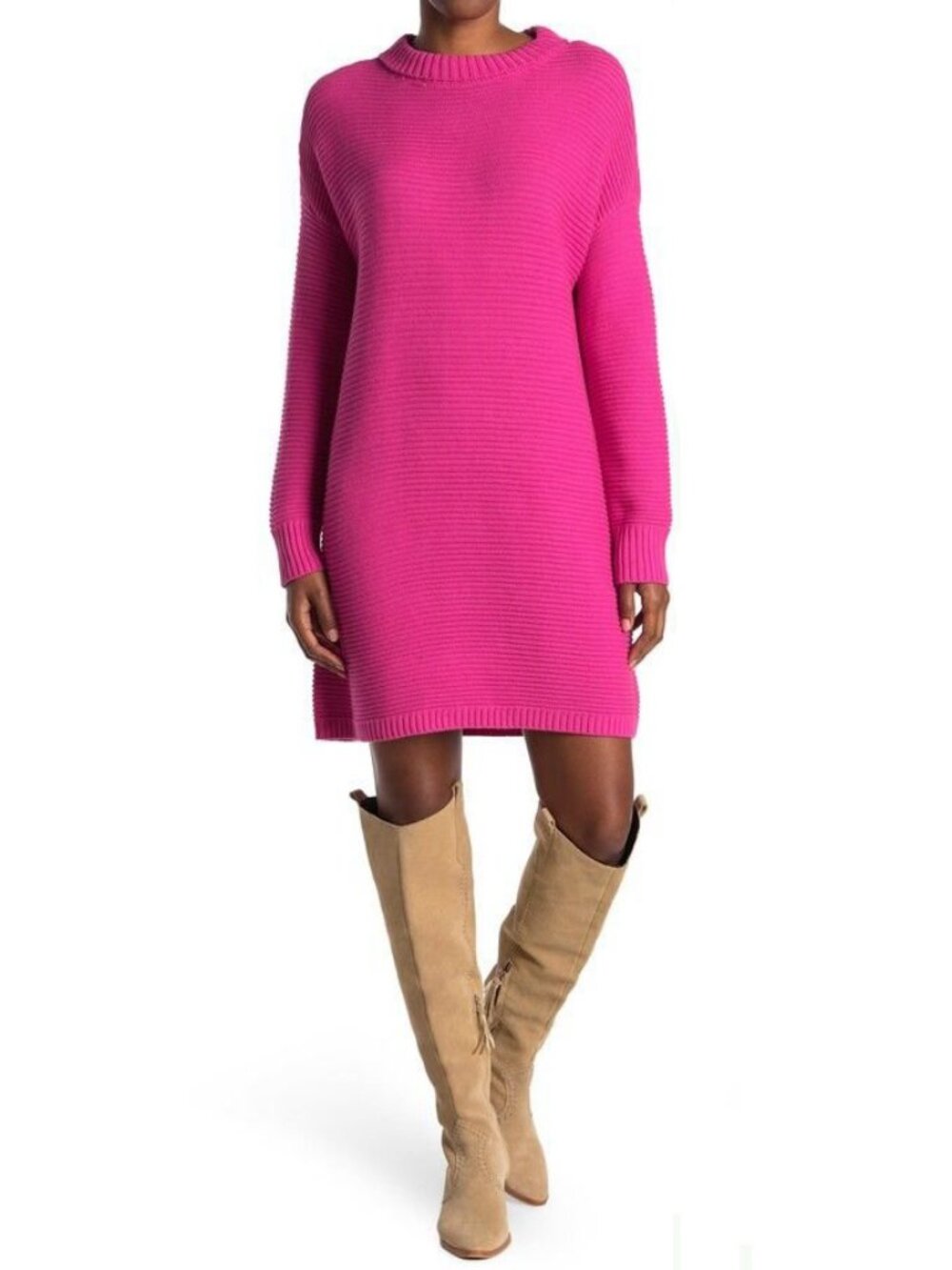Melrose and Market Sweater Dress Women M Pink Cotton Blend Oversized Knit